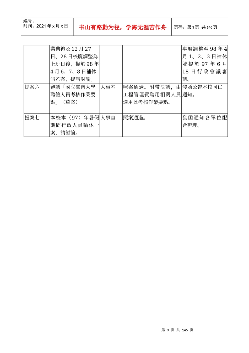 国立台南大学96学年度第9次行政会议纪录_第3页