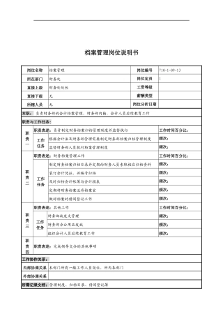中船重工研究所财务处档案管理岗位说明书
