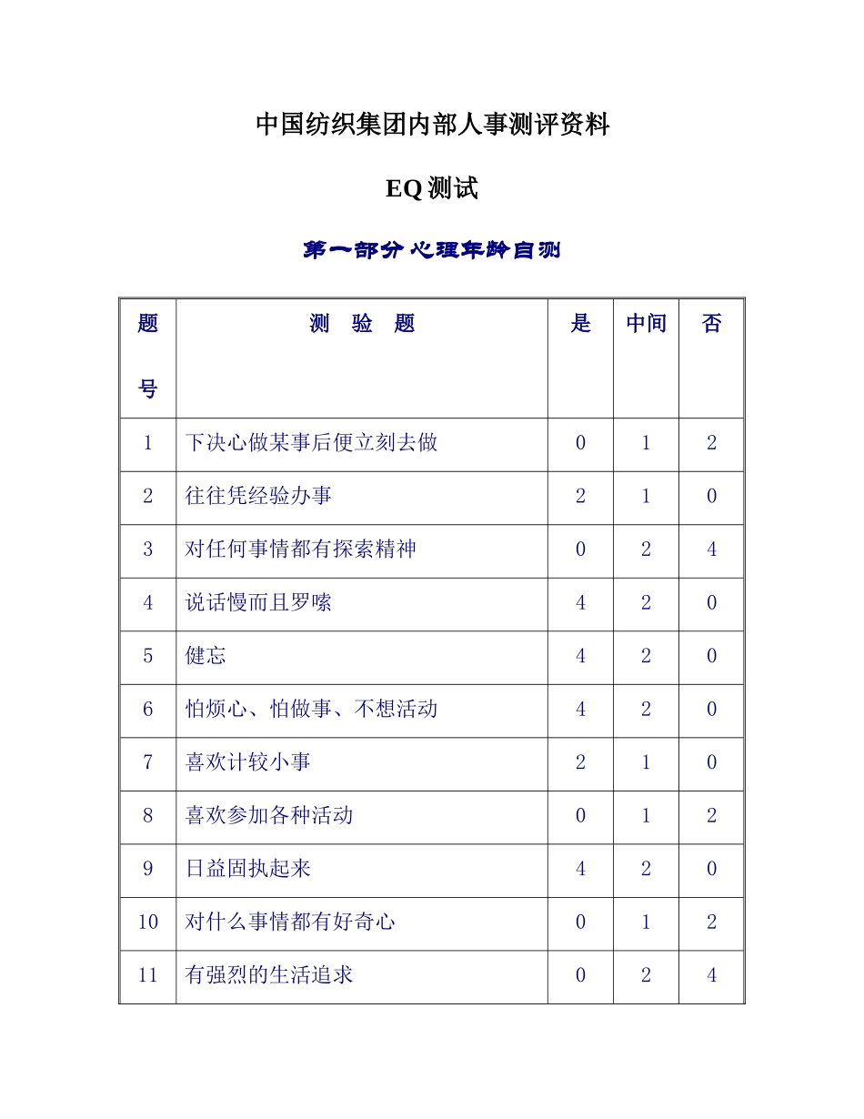 中国纺织集团内部人事测评资料EQ测试_第1页