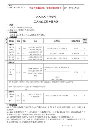 工人效益工资分配方案