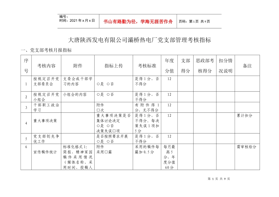 党支部管理考核指标(1123)_第1页