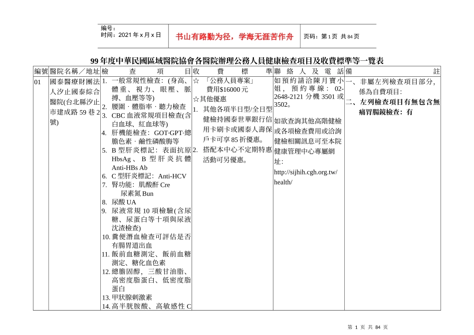 人力资源-202299年度中华民国区域医院协会各医院办理公务人员健康检_第1页
