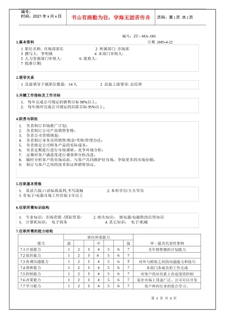 市场部部长职位说明书