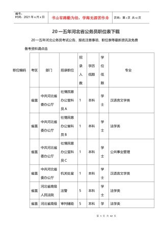 公务员职位表下载