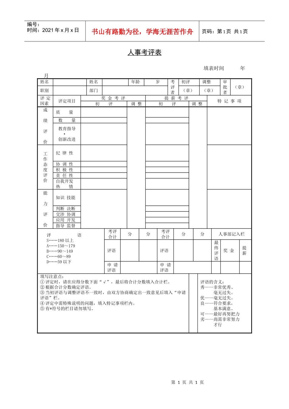第十五节 人事考评表_第1页