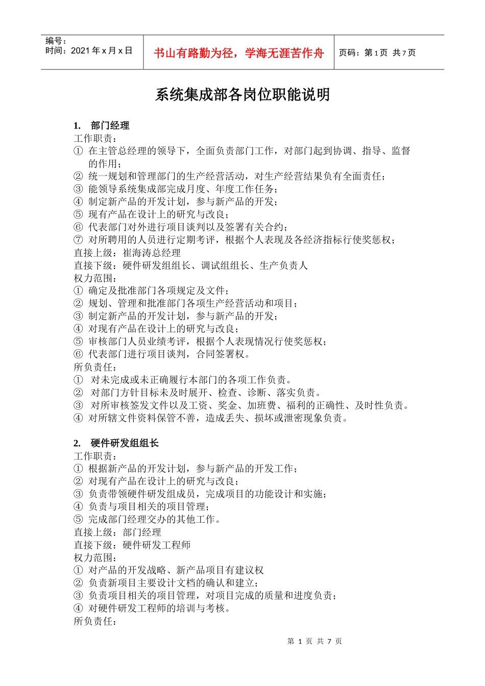 部门各岗位职能说明_第1页