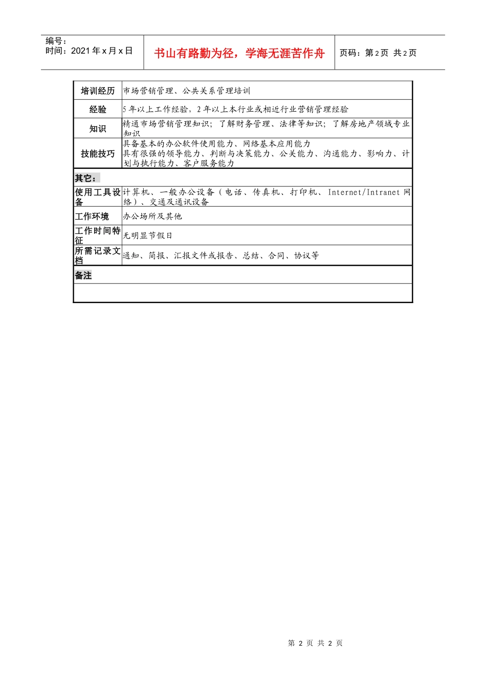 房地产事业部营销部部长职务说明书_第2页