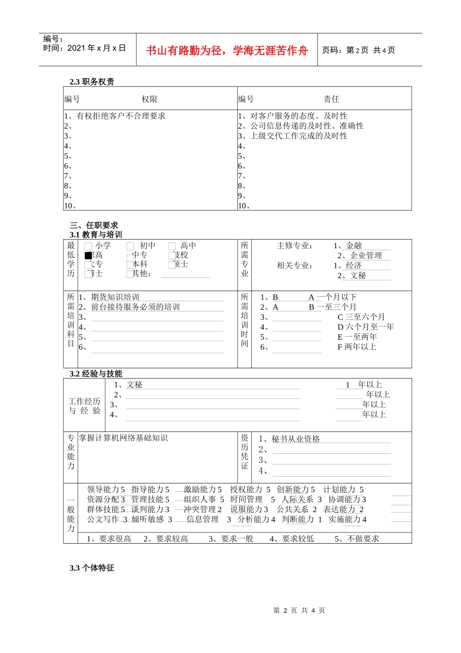 营业部前台秘书岗位职责_第2页