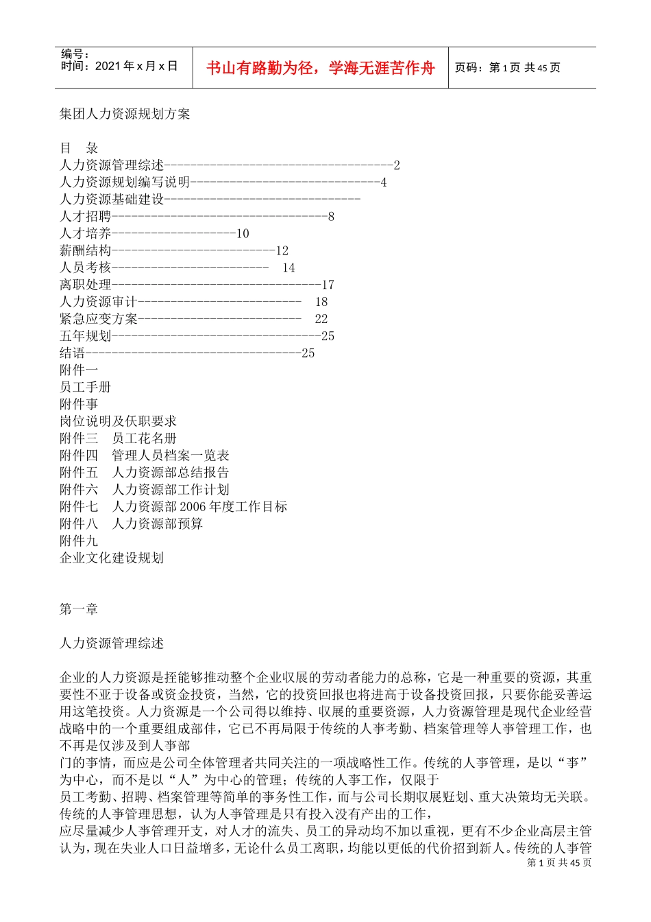 某某集团人力资源规划方案_第1页