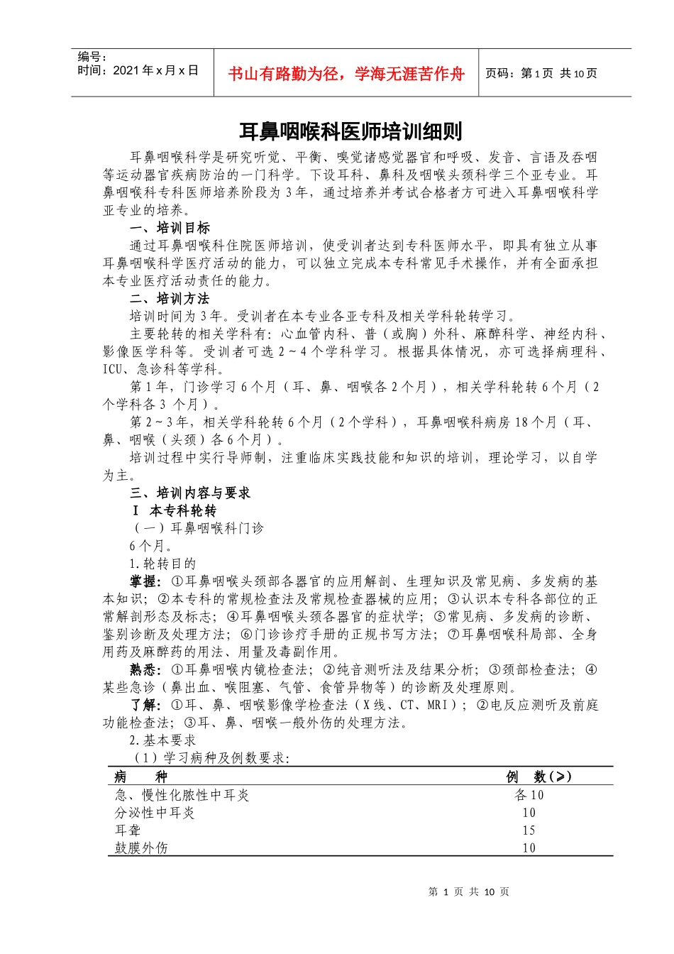 耳鼻咽喉科医师培训细则_第1页