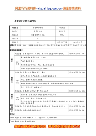 航材院质量管理部质量检验专责职务说明书