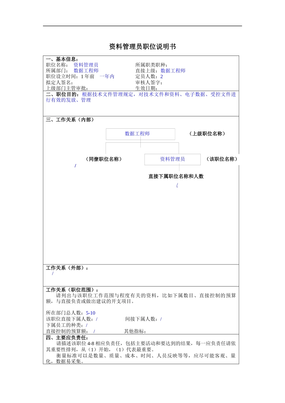 资料管理员岗位说明书_第1页
