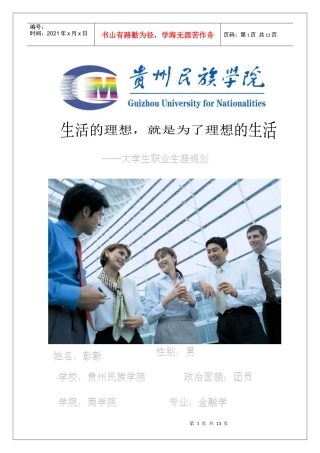 彭新职业规划书