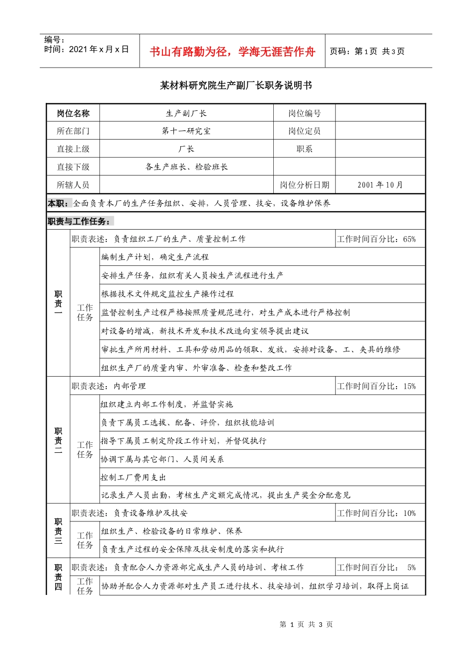 材料研究院生产副厂长职务说明书_第1页