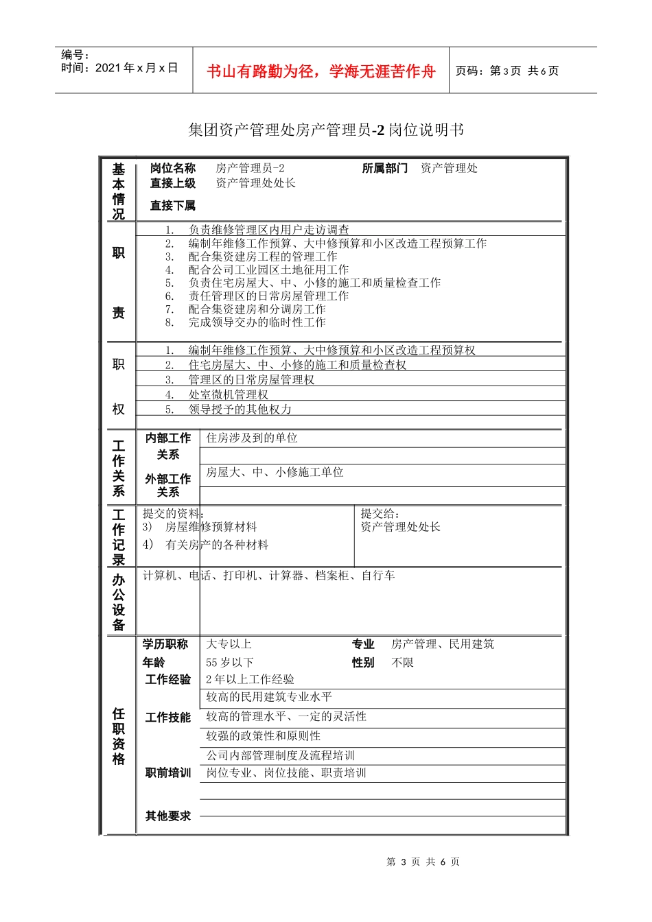 某集团房产管理员岗位说明书_第3页