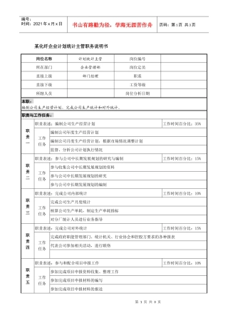某化纤企业计划统计主管职务说明书