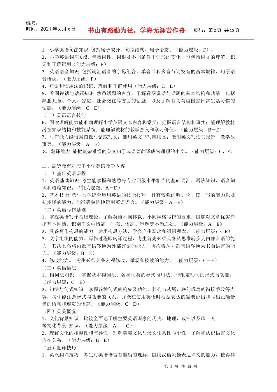 浙江省教师招聘考试小学英语学科考试说明_第2页