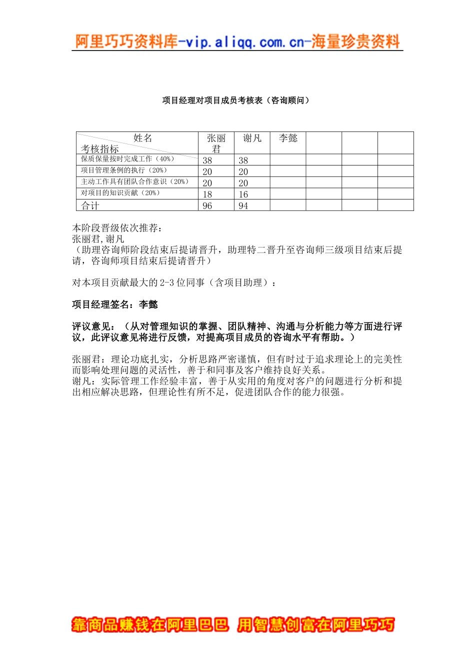 项目经理对项目成员考核表(咨询顾问)_第1页