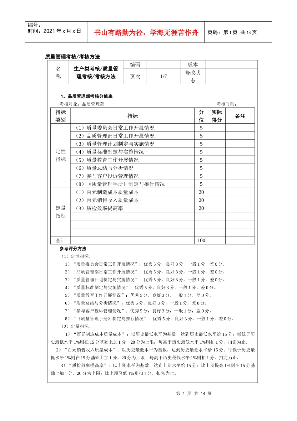 质量管理考核考核方法_第1页