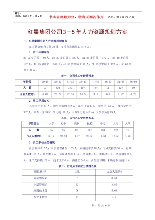 红星集团未来3~5年人力资源规划方案