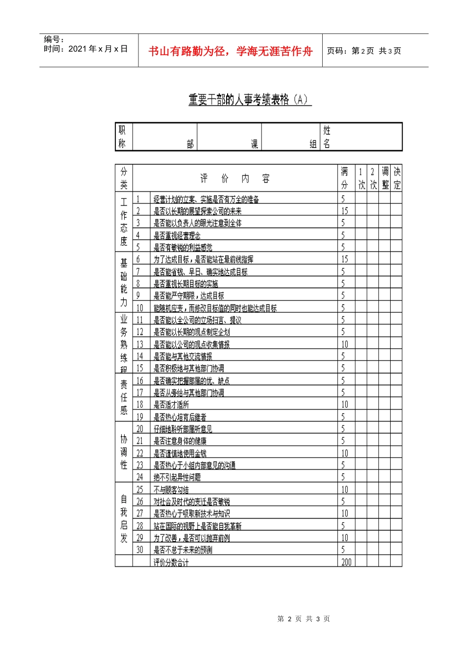 重要干部的人事考核表格_第2页