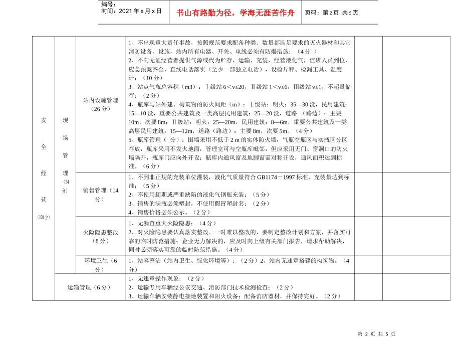 液化石油气供应站点考核测评表doc-液化石油气储配站检查_第2页