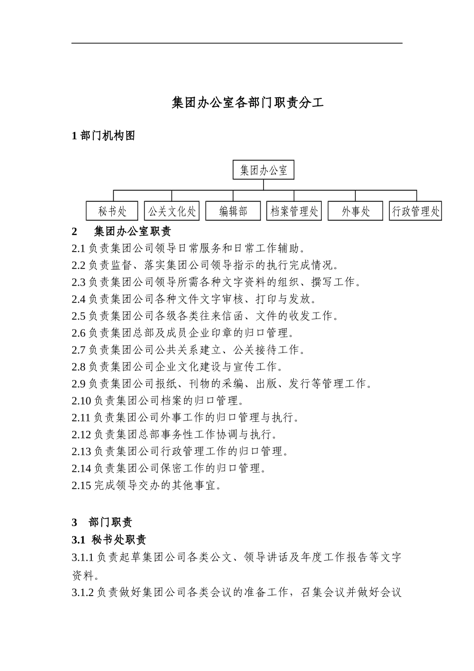 集团办公室各部门职责分工_第1页
