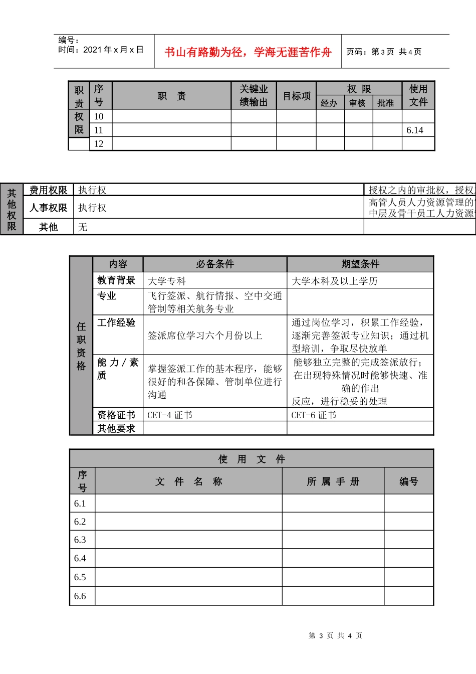 某航空物流公司助理签派员职位说明书及关键绩效标准_第3页