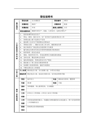 烧结厂机烧安全调度员职位说明书