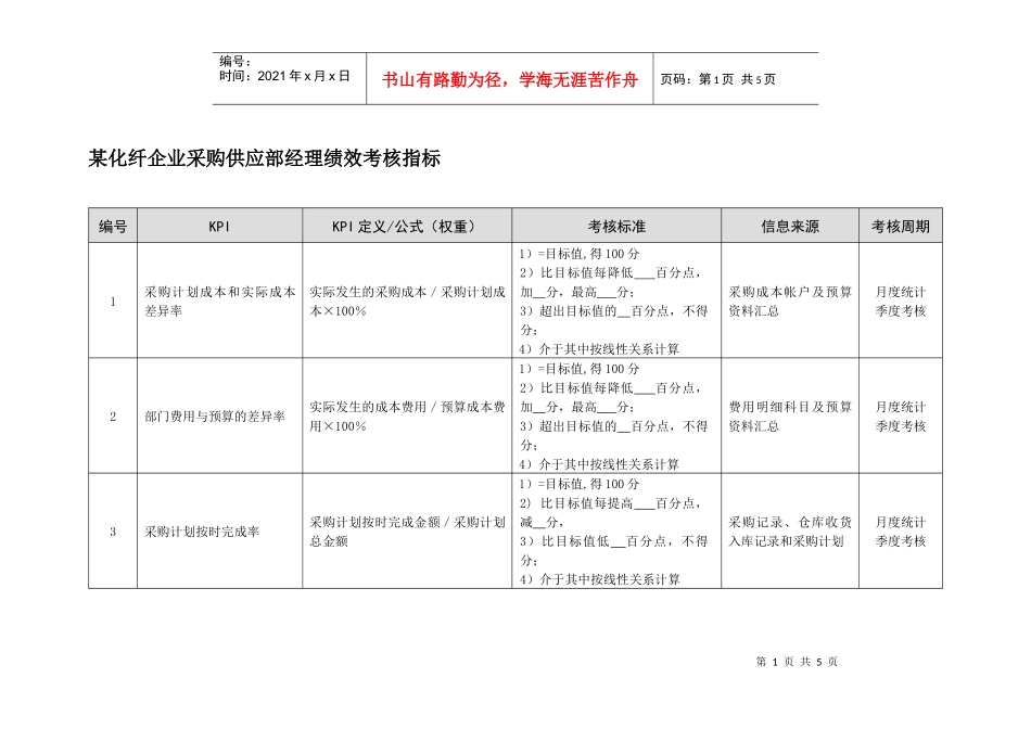 某化纤企业采购供应部经理绩效考核指标_第1页