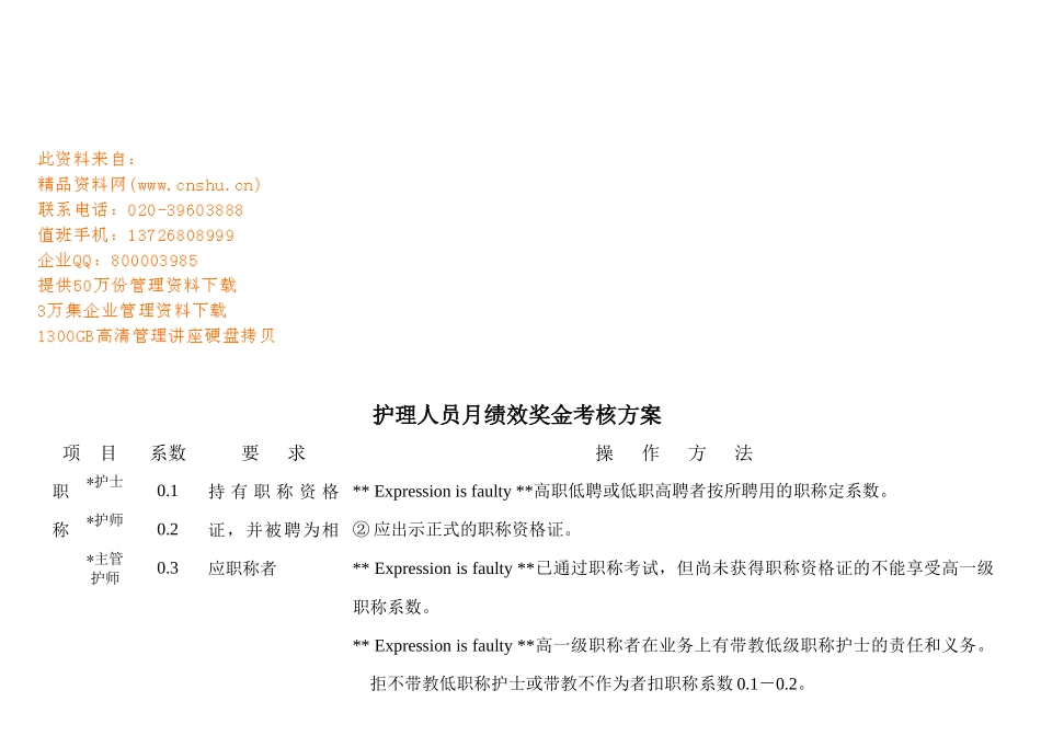 护理人员月绩效奖金考核方案_第1页