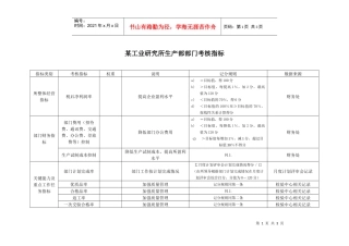 某工业研究所生产部部门考核指标