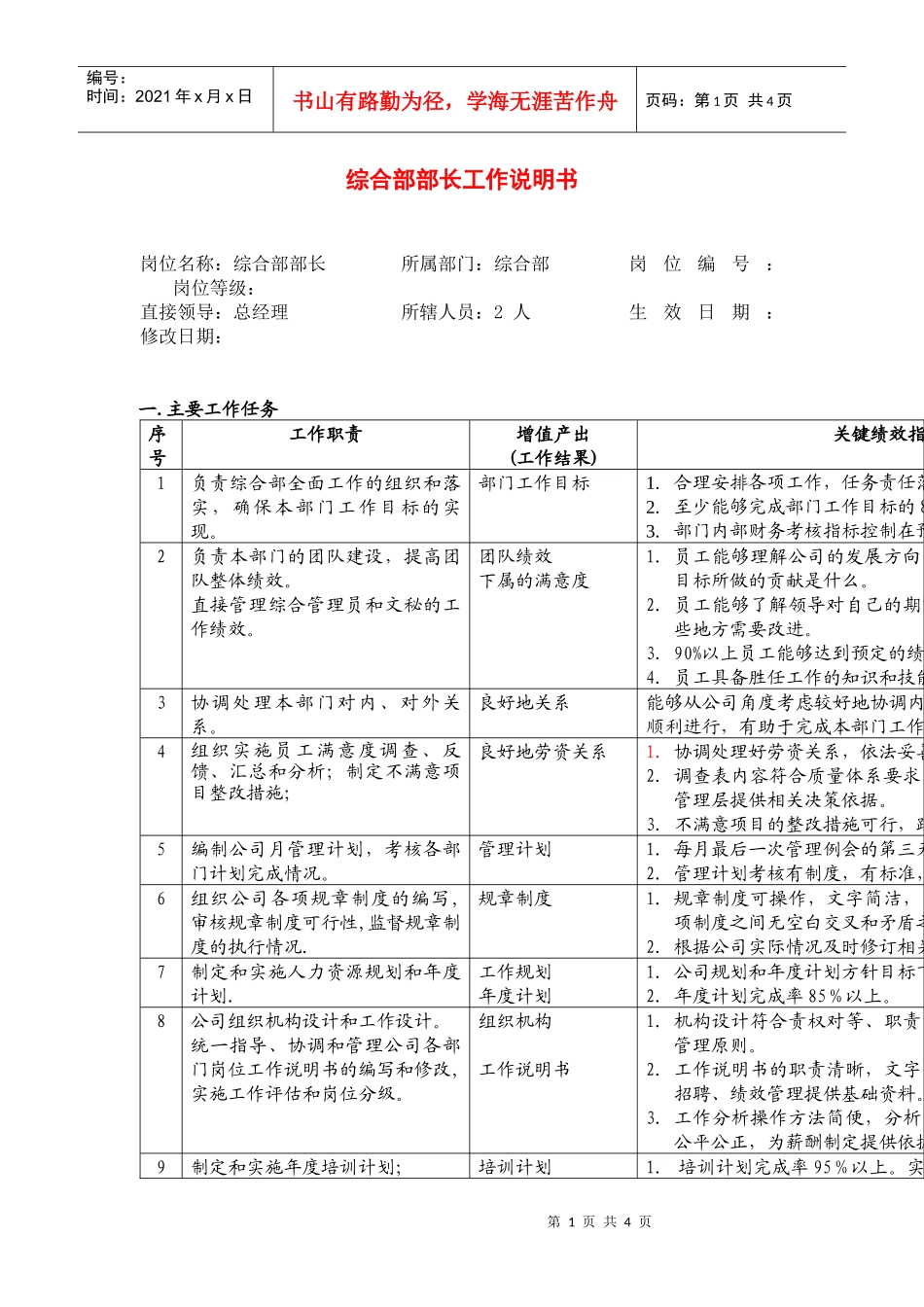 综合管理部部长职务说明_第1页