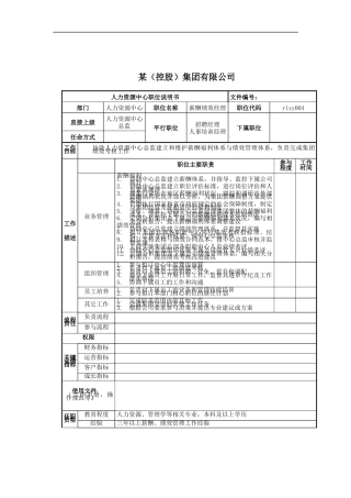 薪酬绩效经理岗位说明书