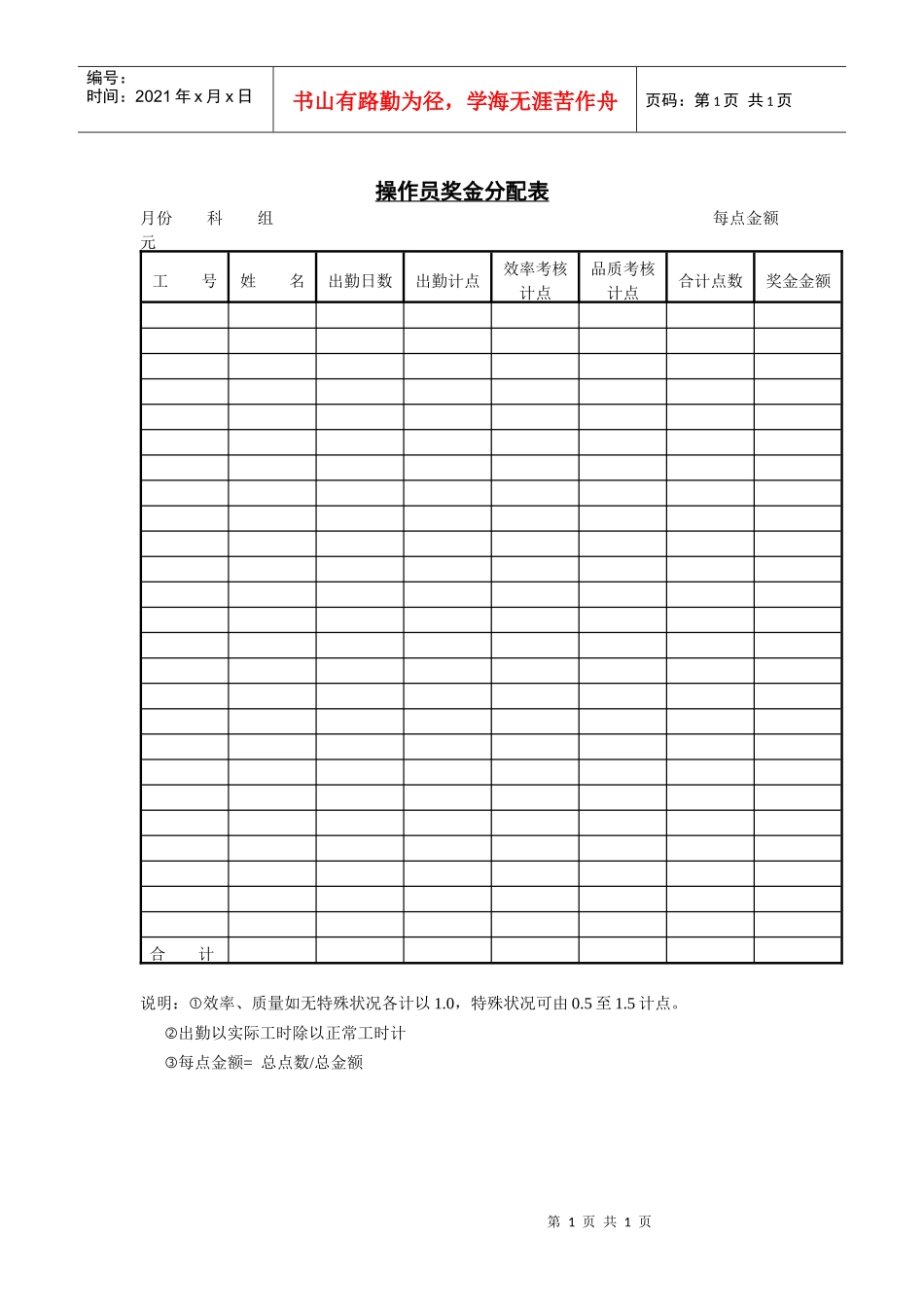 第二节 操作员奖金分配表_第1页