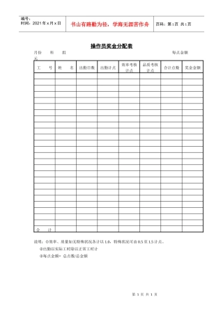第二节 操作员奖金分配表