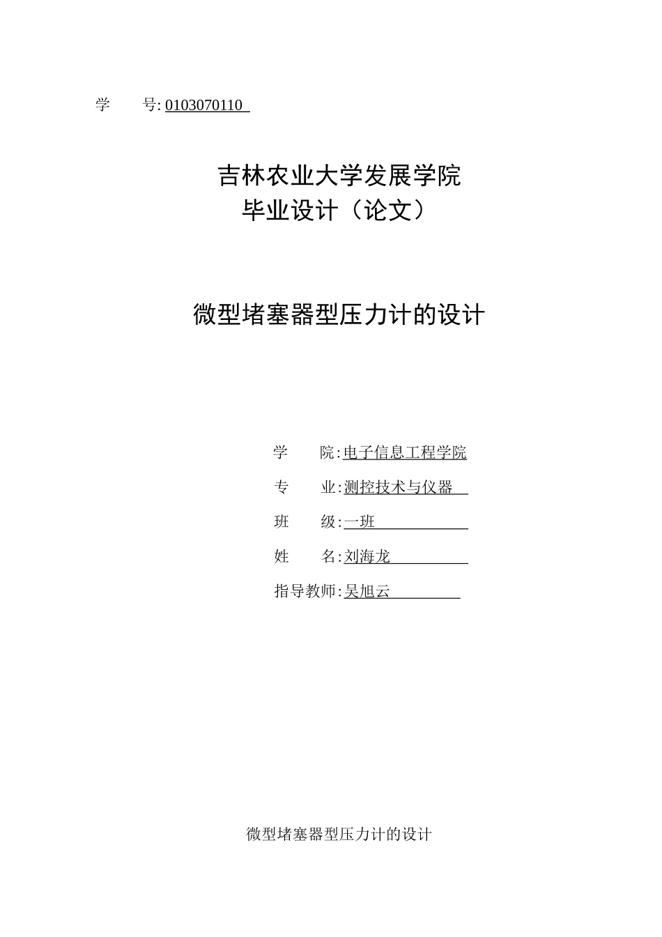 微型堵塞器型压力计的设计_第1页