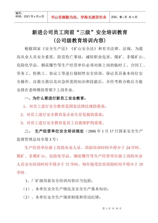 新工三级安全教育培训(公司一级)