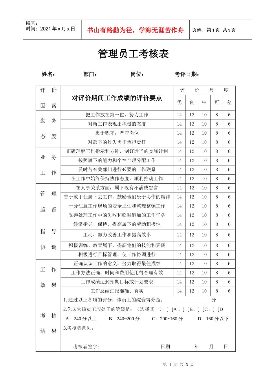 管理员工考核表a_第1页