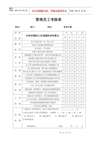 管理员工考核表a