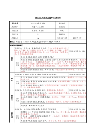 材料行业-网管中心技术室-ERICSSON技术支持岗位说明书