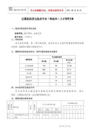 计算机科学与技术专业(高起本)人才培养方案