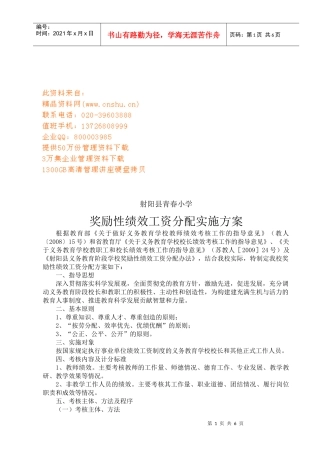 某小学奖励性绩效工资分配实施方案