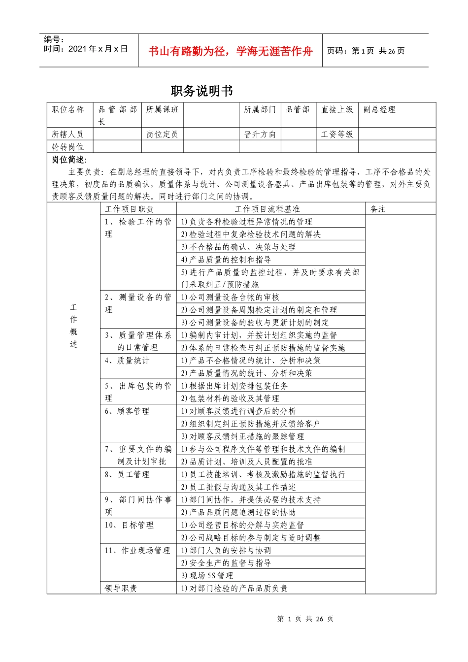 职务说明书_品管部_第1页
