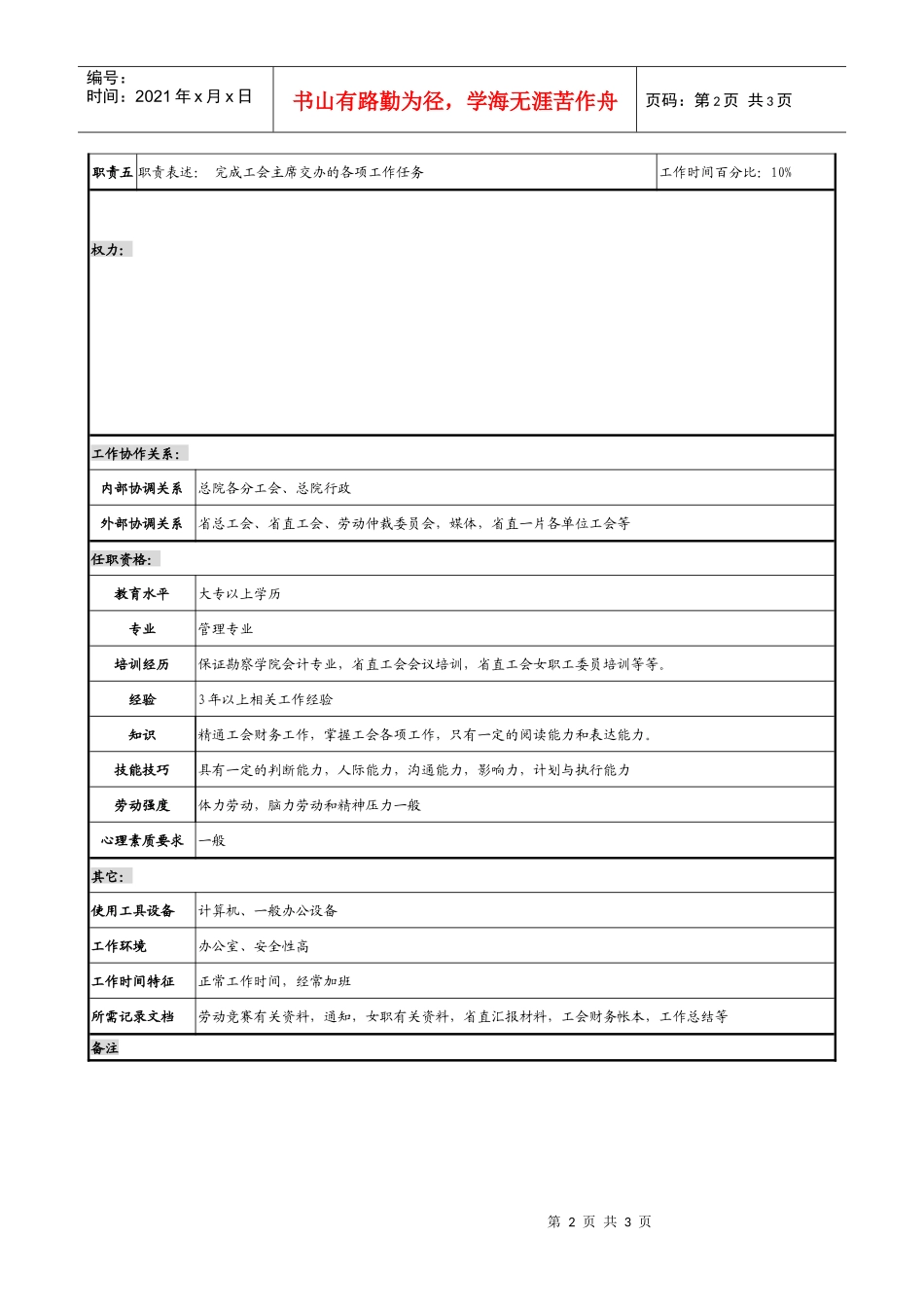 某勘测设计研究院工会干事二职务说明书_第2页