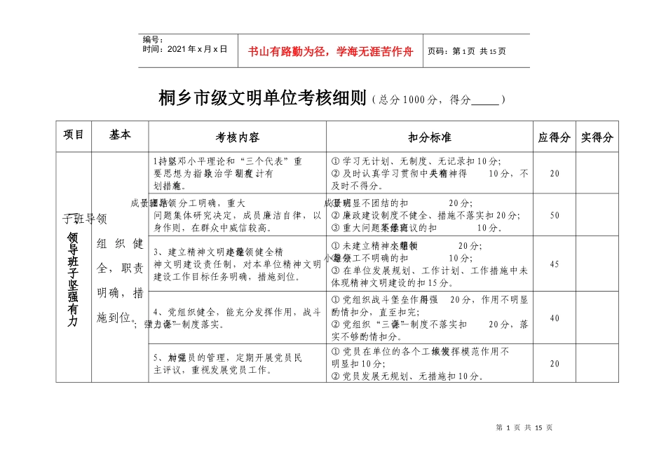 桐乡市级文明单位考核细则-海宁市级文明单位考核细则（总分_第1页