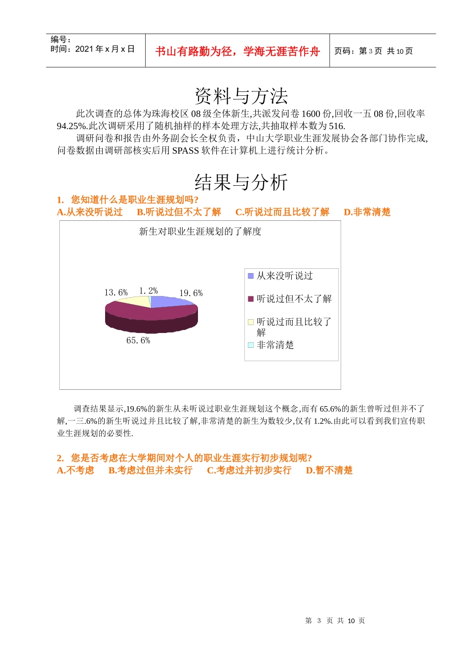 某大学新生职业生涯规划调研报告_第3页