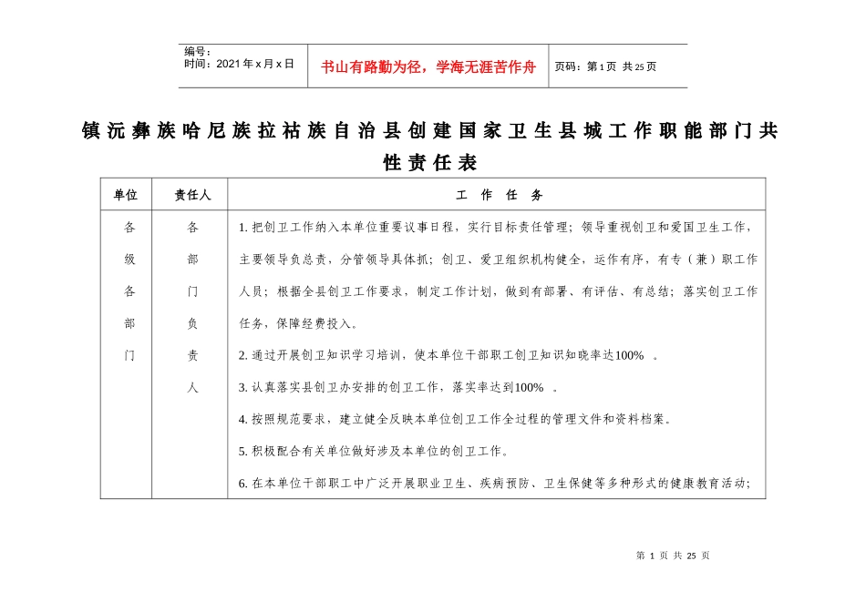 镇沅彝族哈尼族拉祜族自治县创建国家卫生县城工作职能..._第1页