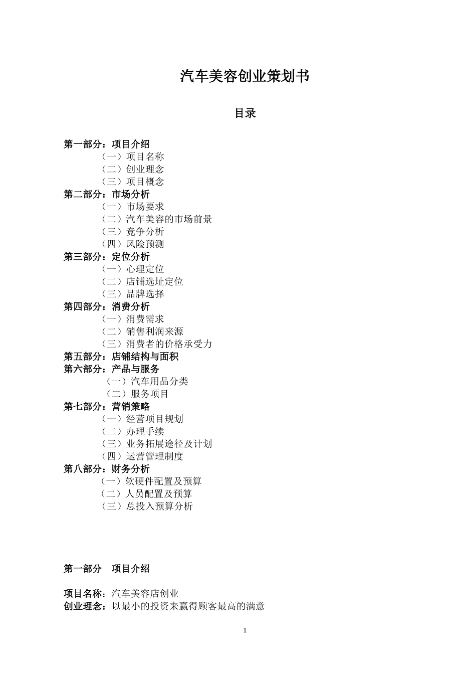 汽车美容创业策划书_第1页