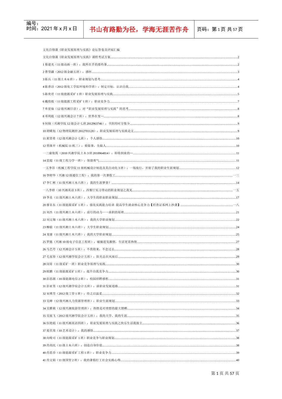职业发展原理与实践论坛答卷汇编_第1页
